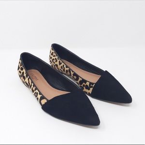 Crown Vintage Leopard Calf Hair Suede Pointed Flat